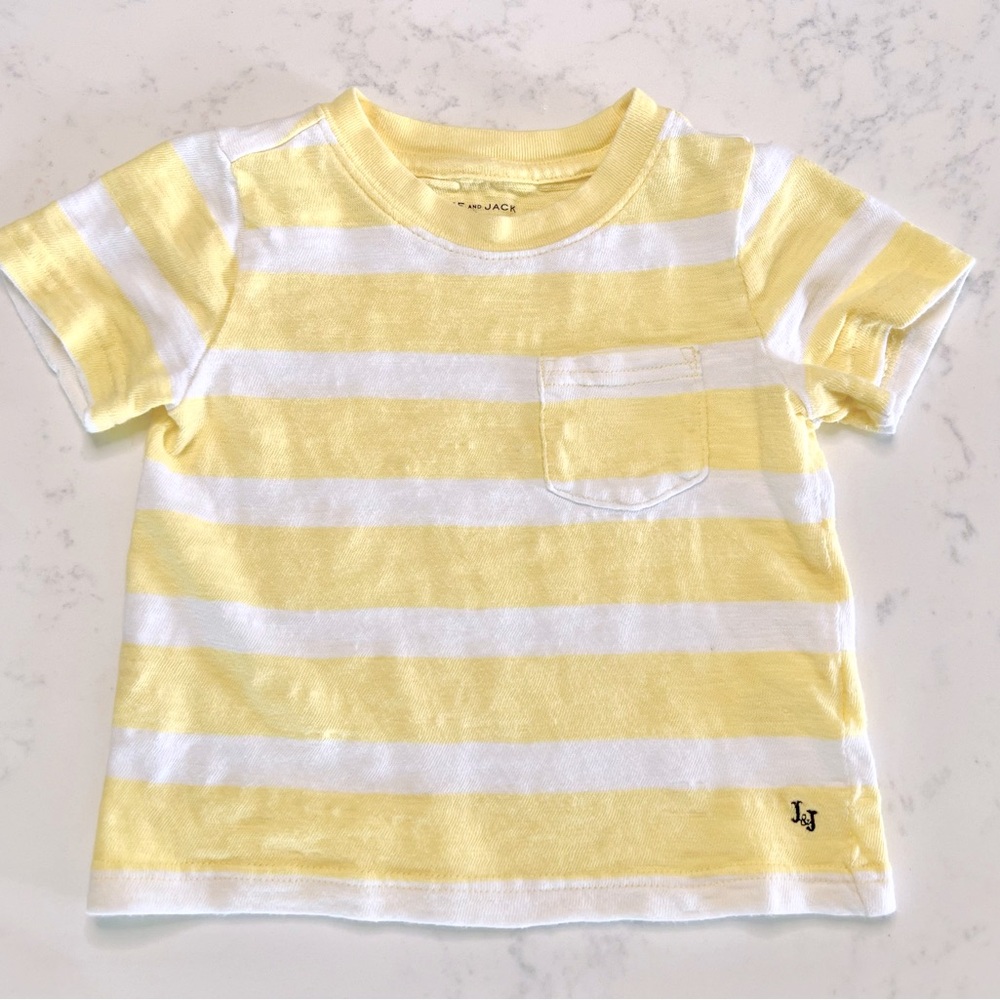 Janie and Jack Striped Rugby Slub Pocket Tee, Yellow & White, 12-18 months